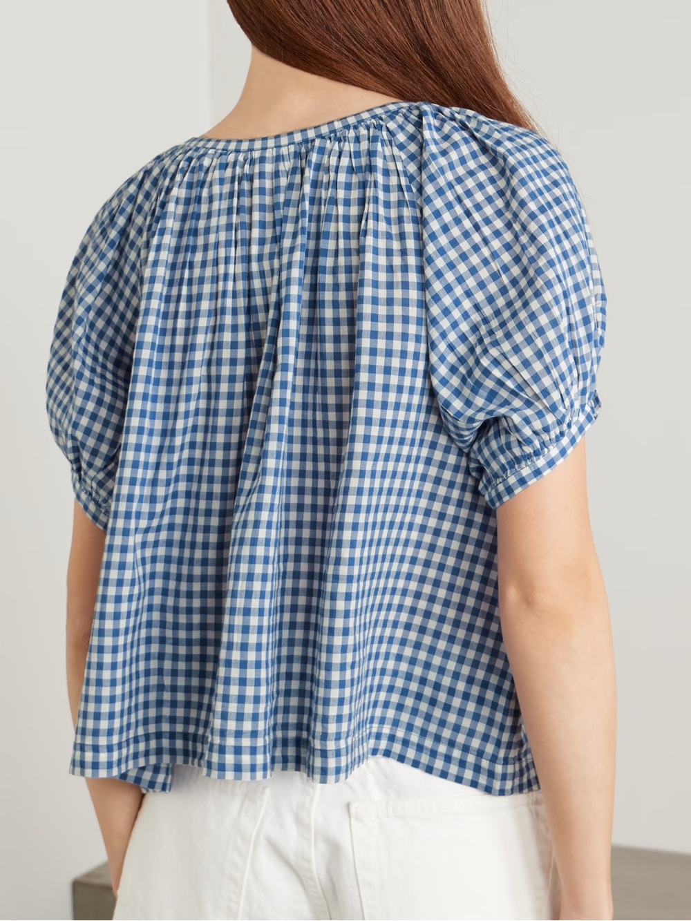 DÔEN June Blouse Top Blue Gingham Organic Cotton Blend Size XS - Picture 2 of 8